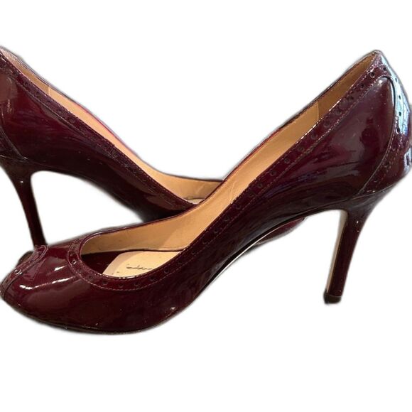 Kate Spade  Dark Red Patent Leather Peep-toe Perforated Heels - Size 9.5 - Picture 8 of 9